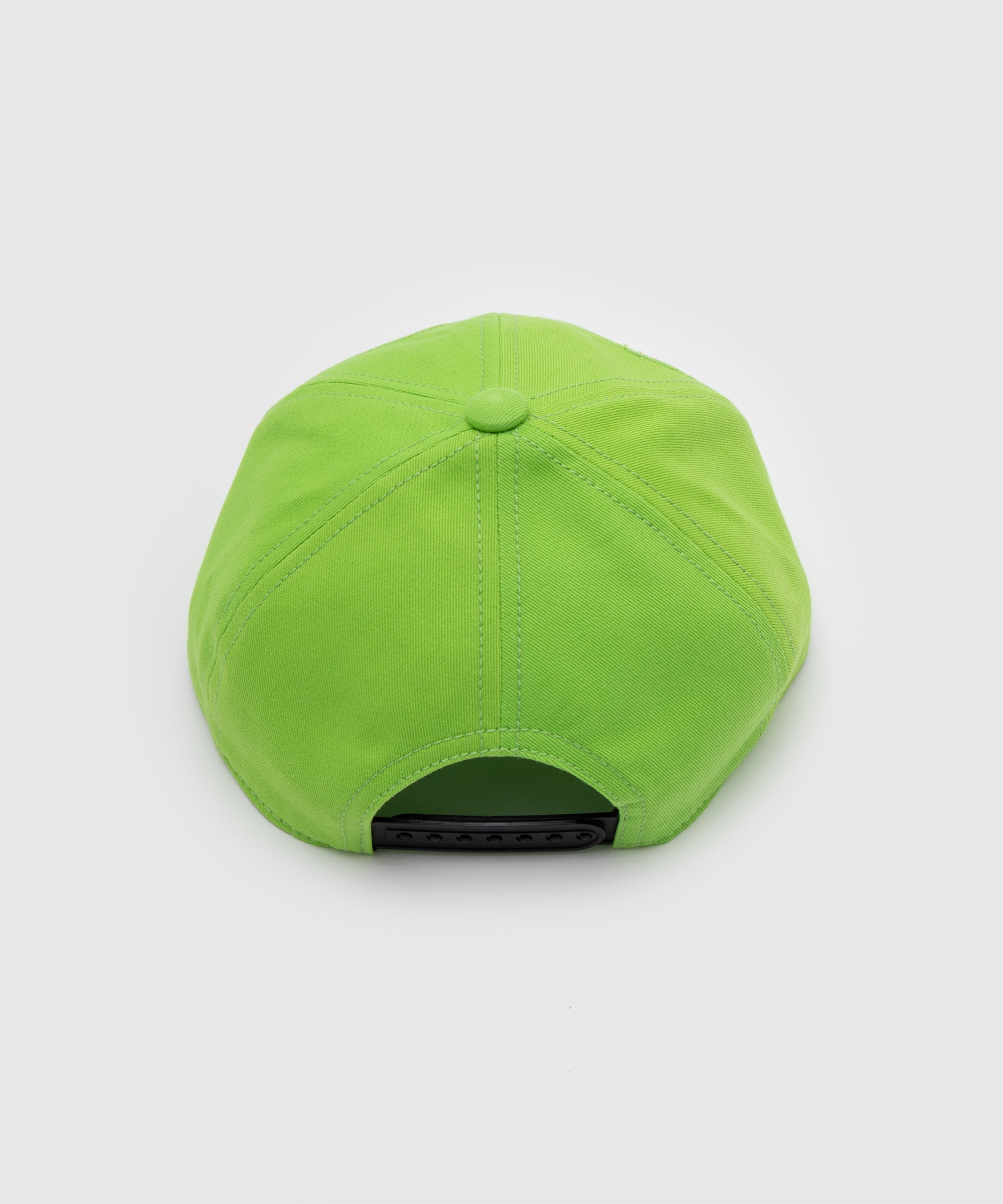 Back view of a lime green cap with classic panel construction and adjustable snapback closure – part of the Alien Head Cap design by Sucux Lab.